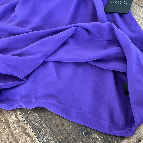 NEW Robert Rodriguez 6 Purple Sexy 100% Silk Blouse Gold‎ Sequin One Shoulder - Picture 7 of 13